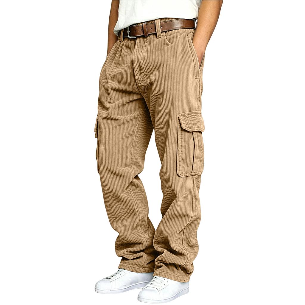 Men's Slim Fit Corduroy Cargo Pants with Multiple Pockets Tapered Leg for Outdoor Hiking Daily Wear