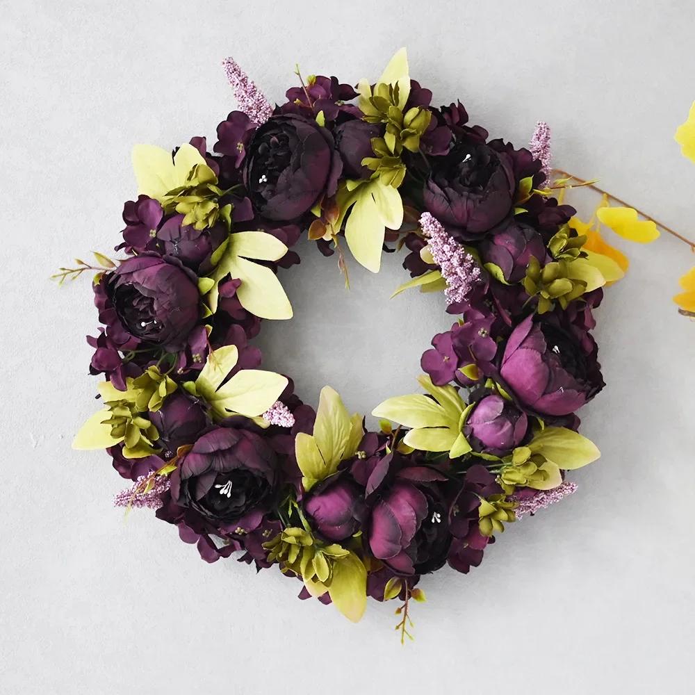 45CM Artificial Peony Wreath Door Decoration Wedding Lintel Flower Photography Props Living Room Wreath Floral Decoration