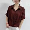 2026 Summer Chic Women's Short-Sleeve Lapel Blouse - Loose, Thin Jacquard Top for Middle-Aged Women
