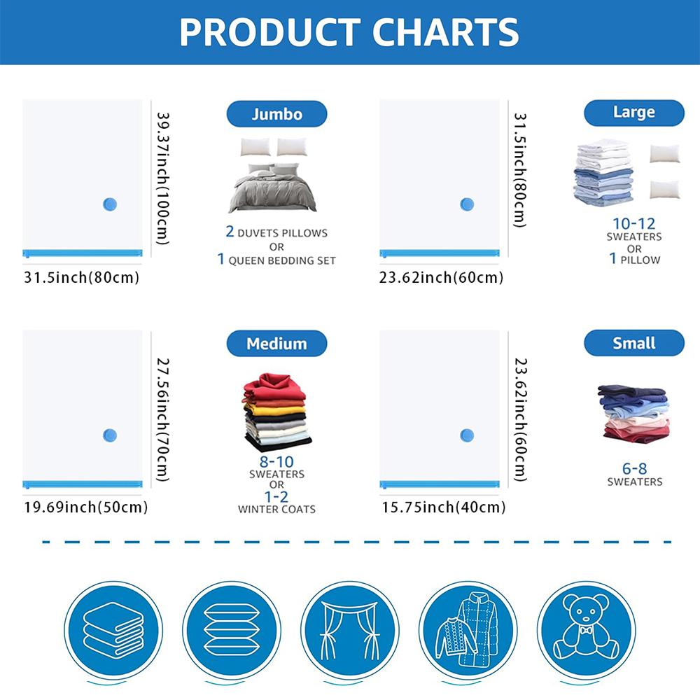 Vacuum Storage Bag for Clothing, Comforters, Blankets, Bedding Home Packing Organizers Not Include Pump