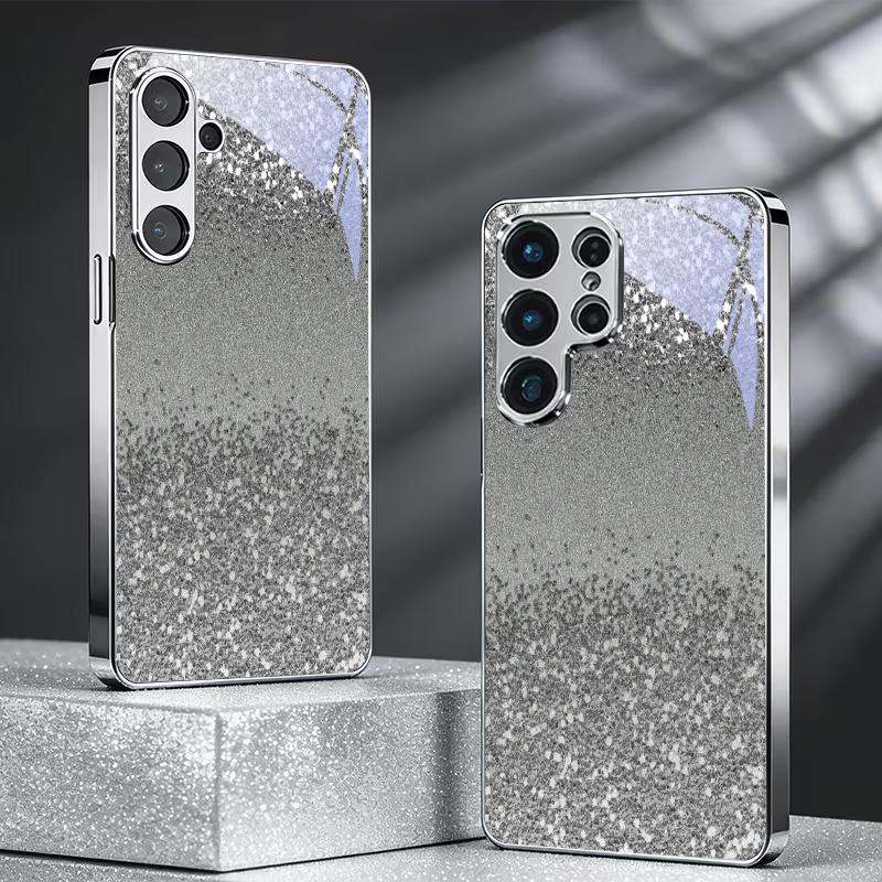 Metallic Sparkle Veil Electroplat Silver Phone Case For Samsung A31 A51 A71 A12 A22 A32 A42 A52 A06 A16 A17 A37 A33 Glass Cover