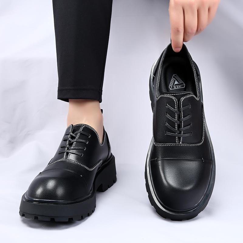 Nowa Moda Skórzane Męskie Buty Casual Oddychające Biznesowe Sznurowane Minimalizm Gruba Podeszwa Męskie Buty Podwyższające Wzrost Buty do Chodzenia