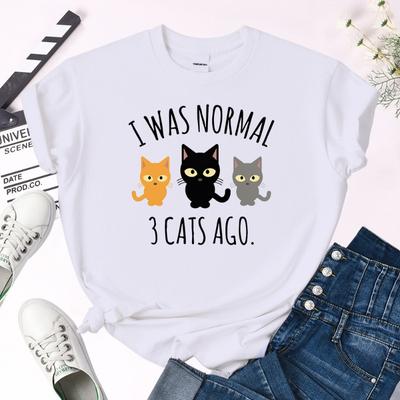 Sommer Niedliches Katze Print Kurzarm T-Shirt Tops Lässig Reine Baumwolle Rundhals Locker T-Shirts Damen