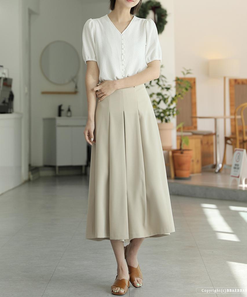 Ppaeppae Back Elastic Secret Pleats 3/4 Skirt Pants