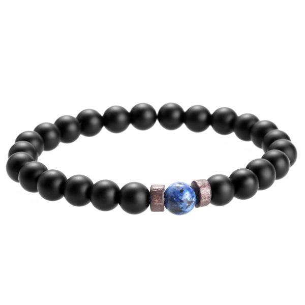Volcanic Stone & Moonstone Men's Beaded Bracelet with Obsidian Accents