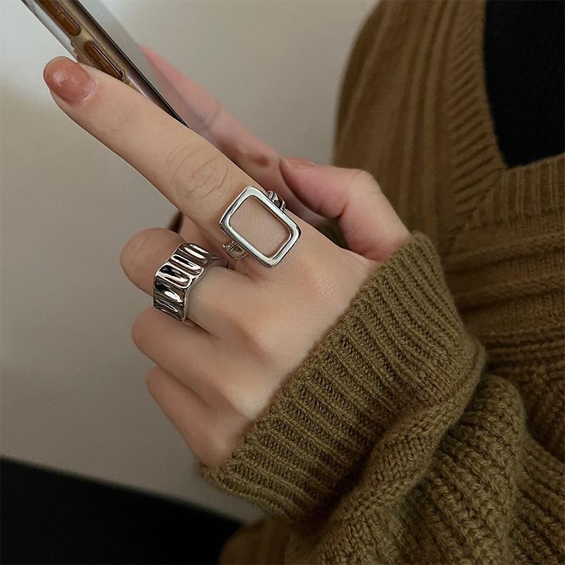 2Pcs/Set Vintage Silver Color Metal Rings Elegant Irregular Adjustable Rings Women Trendy Geometric Ring Punk Jewelry Party Gift
