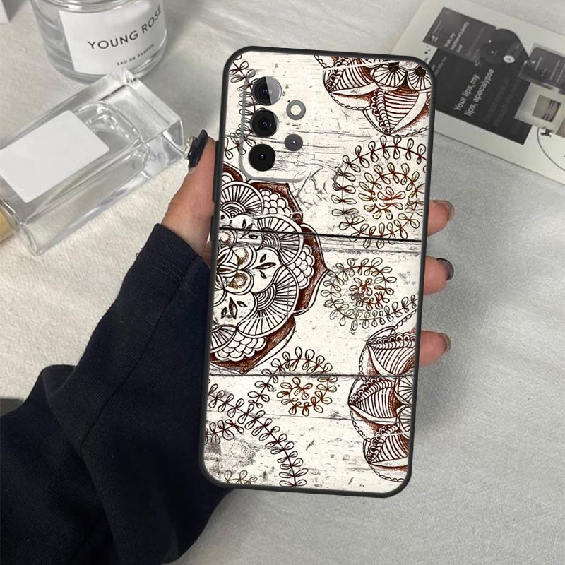 Mandala Wood Floral Case For Samsung Galaxy A14 A24 A34 A54 A51 A71 A13 A23 A33 A53 A73 A12 A22 A32 A52 Coque