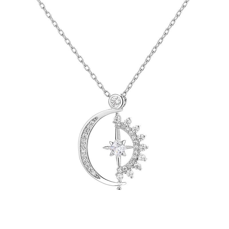 Sun and Moon Rotatable Heart Necklace - Women s Fashion Pendant with Unique Clavicle Chain Design