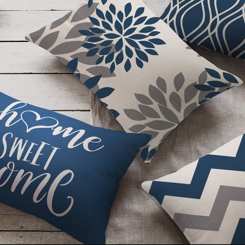 Blue White Geometric Linen Pillowcase Sofa Cushion Cover Home Decoration Can Be For You 30X50 40X60