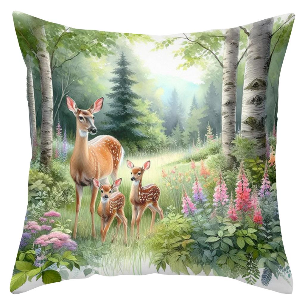 Deer And Forest Scenes Floral Decorative Cushion Covers Polyester pillowcase, sofa decorative cushion cov Headboard Pillow