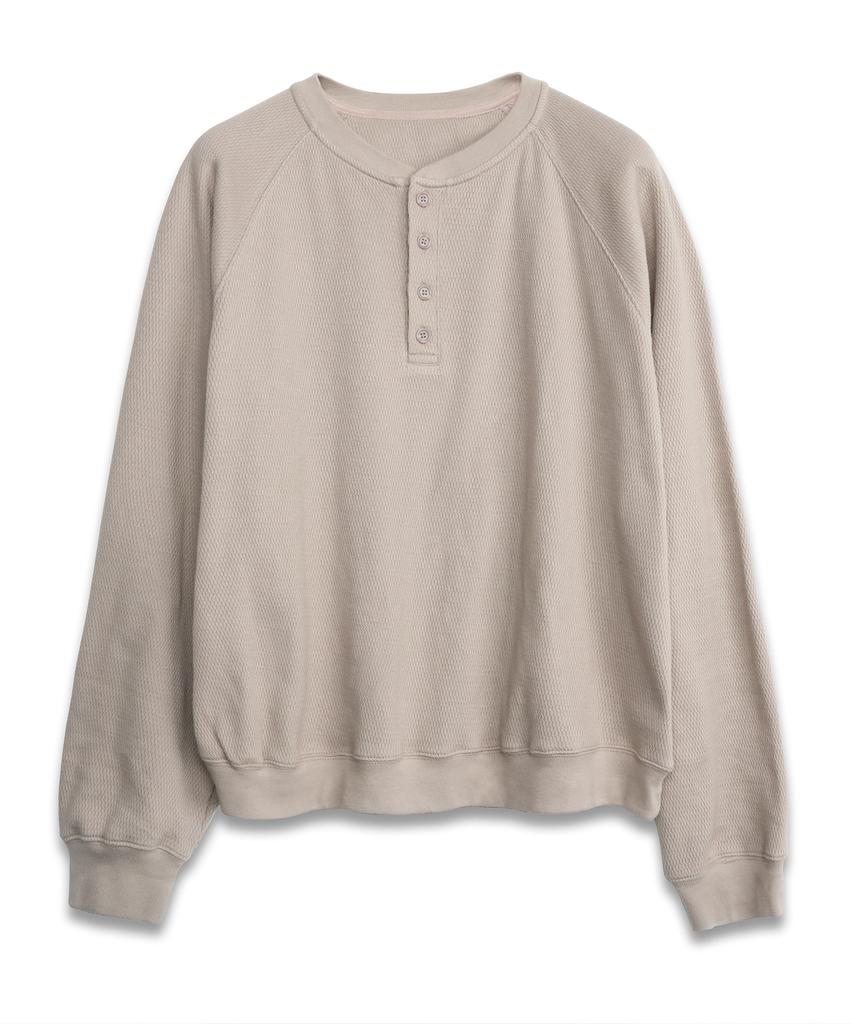 DOFFJASON Thermal Waffle Henley Neck Oatmeal