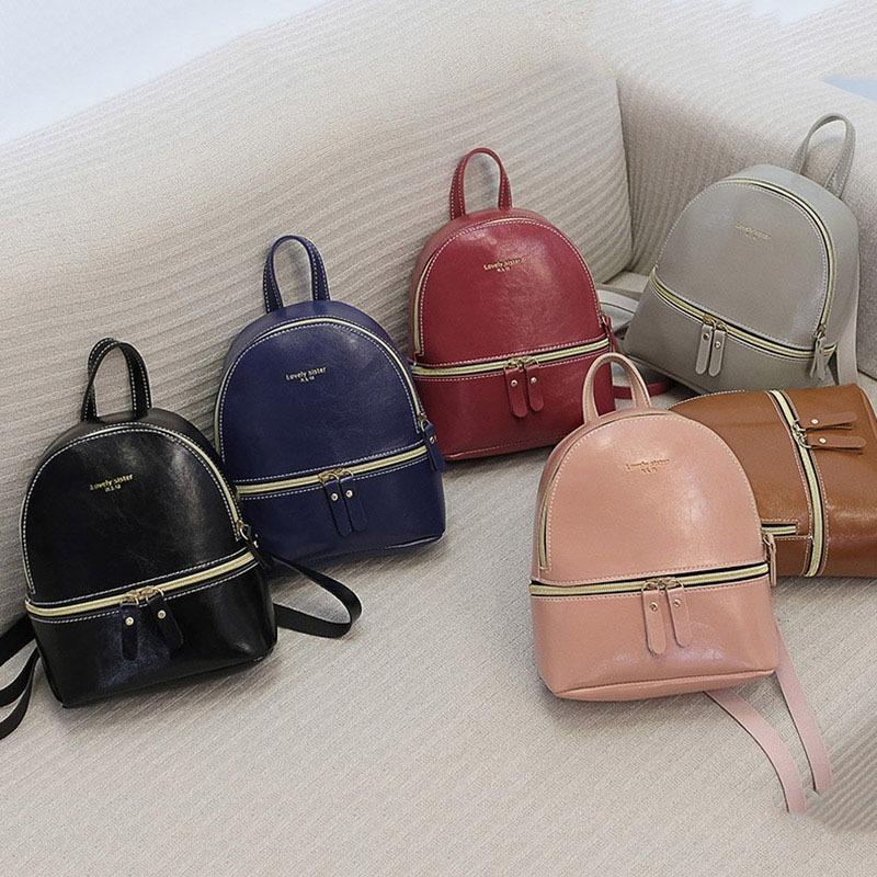 Style Women's Backpack Casual Student Mini Leather Solid Backpack Schoolbag Girls Gift Shoulder Bag