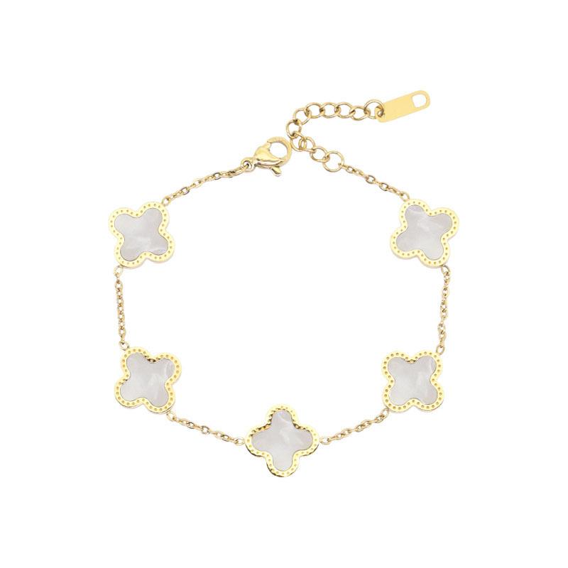 Vierblättriges Kleeblatt Titanstahl Armband für Damen Einfach Farbecht Einzigartig und Elegant