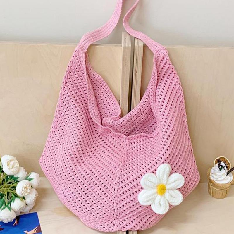 New Large Capacity Knitted Shoulder Bag Flower Summer Beach Leisure Vacation Beach Bag Women's Daily Shopper Totes