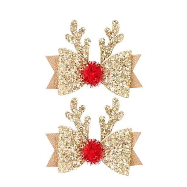 2/4pcs Christmas Elk Ear Bow Hair Clip Glitter Gold Red Hairpin Women Girls Headdress New Year Party Barrettes Cosplay Headwear