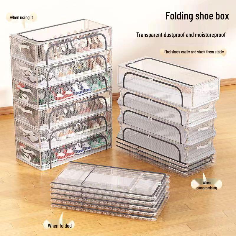 Прозрачный пыленепроницаемый складной ящик для хранения обуви для под кроватьобщежитий Medium 403015cm серый 1090₽