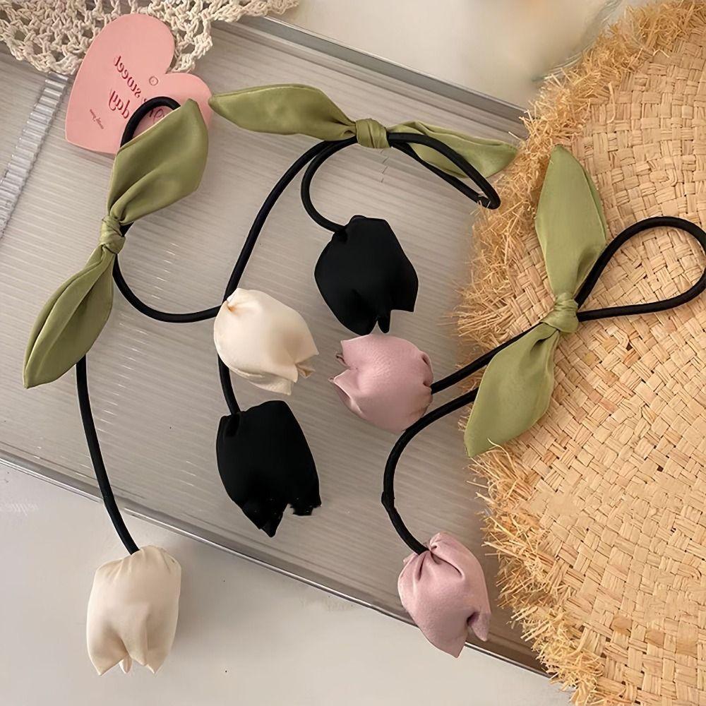 Bowknot Tulip Hair Rope Cloth Elastic Hair Band Fashion Flower Hair Ring Girl