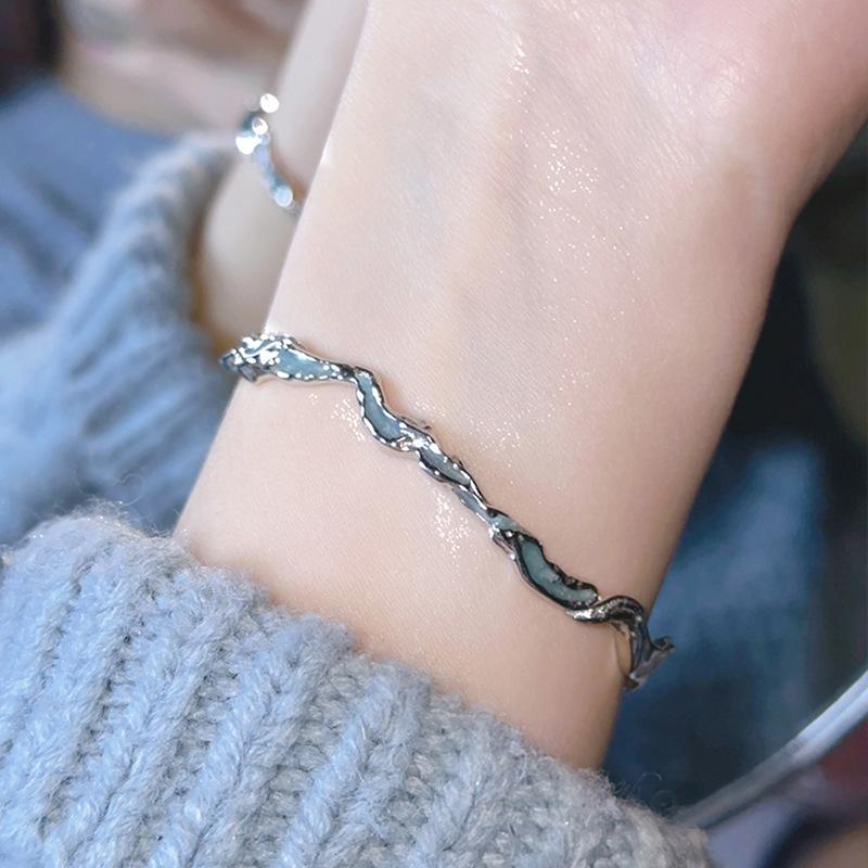 Korean Style  Geometric Blue Wave Bangle Vintage Light Luxury Opening Adjustable Bracelet For Women Jewelry Gifts