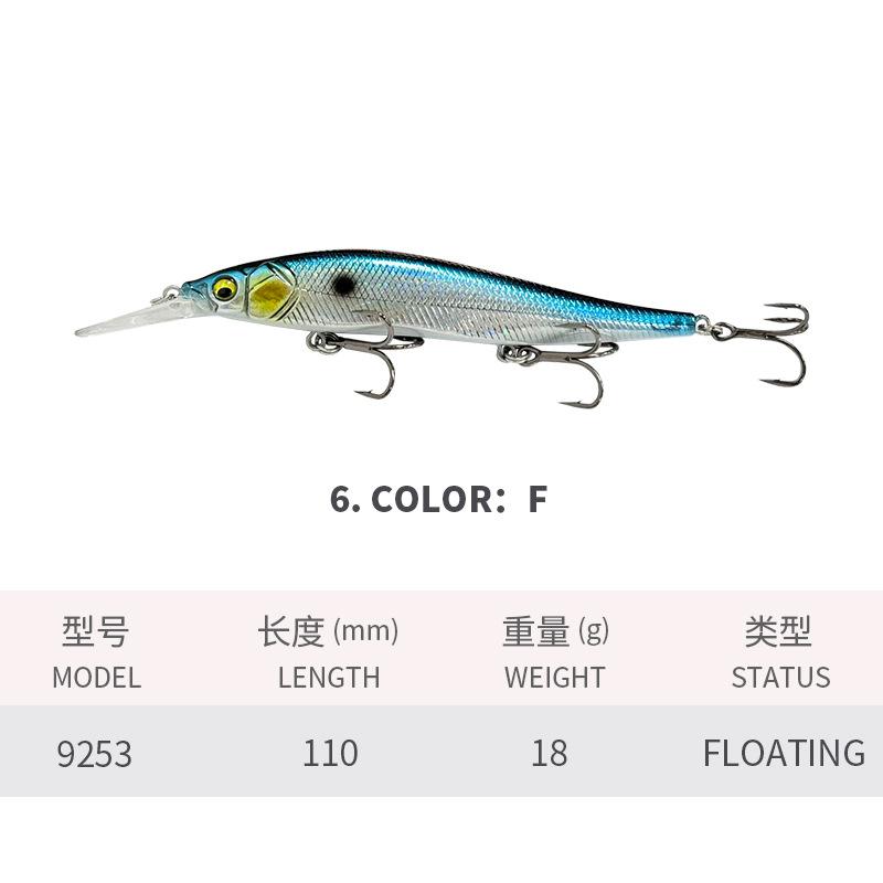 18g 11cm/4.3in 12 Colors Floating Minnow Lure with Barbed Treble Hooks#6 Long Casting Minnows Sea Fishing Minnow Fishing Lure