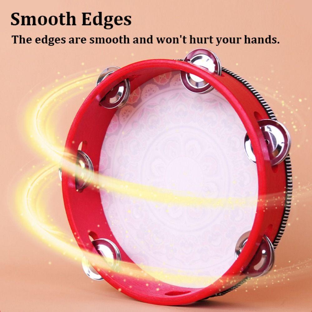 8 Inch Tambourine for Adults Metal Jingles Wooden Tambourine Handheld Drum  for Band Performance