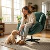 Modern Wingback Accent Chair, Velvet Armchair with Four-Star Base, S-Springs, Swivel, Dark Green