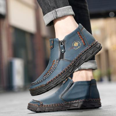Spring 2024 New Men's Mid High Top Handmade Stitching Casual Shoes Men's Large Size 38-48 Outdoor Zippers Fashion Casual Shoes