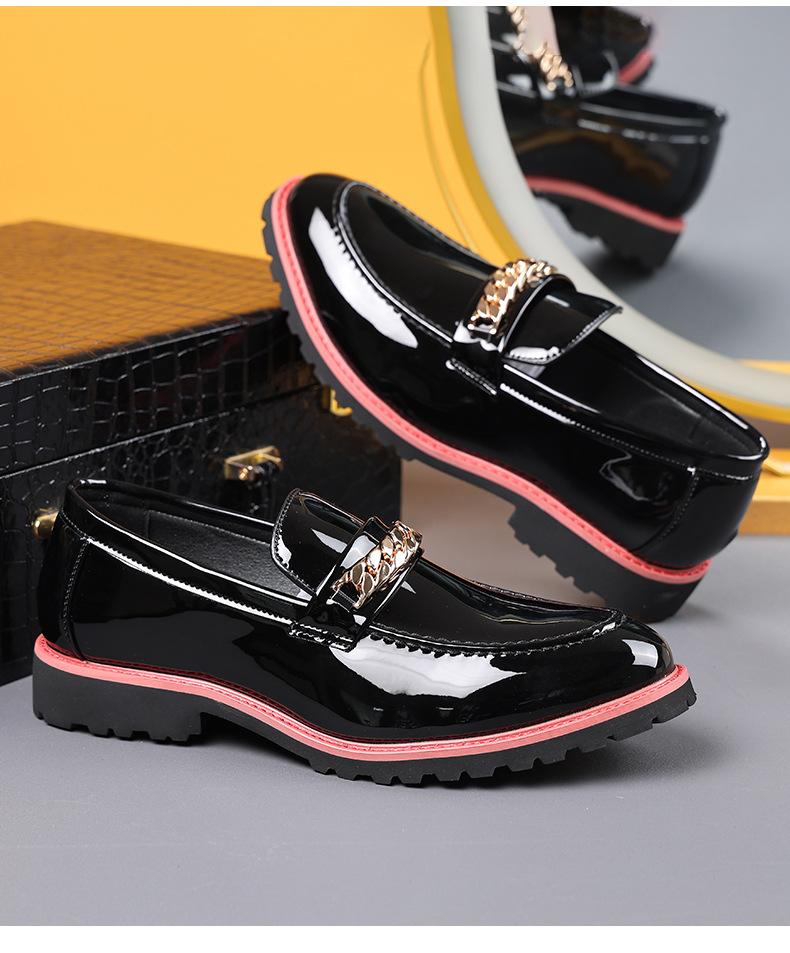 Fashion Men's Trendy Designer Classic Loafers Metal Chain Men's Slip-on Casual Leather Shoes Men Outdoor Party Wedding Shoe