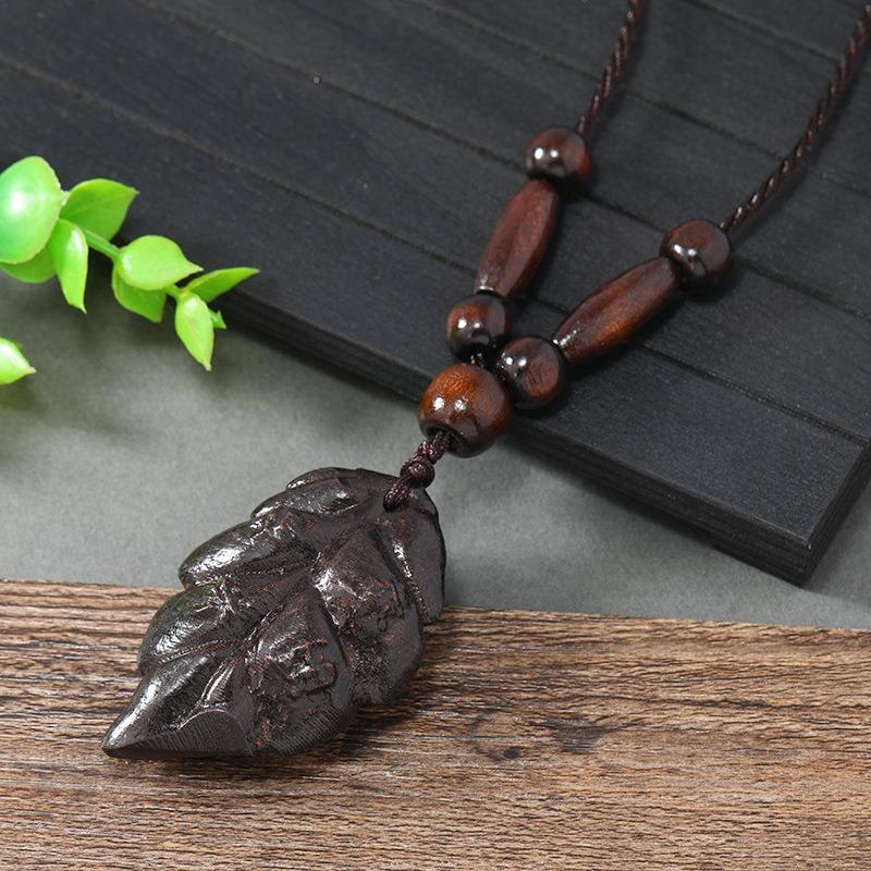 Hand-carved Mahogany Necklace Retro Femininity Long Autumn and Winter Sweater Chain Cotton and Linen Accessories