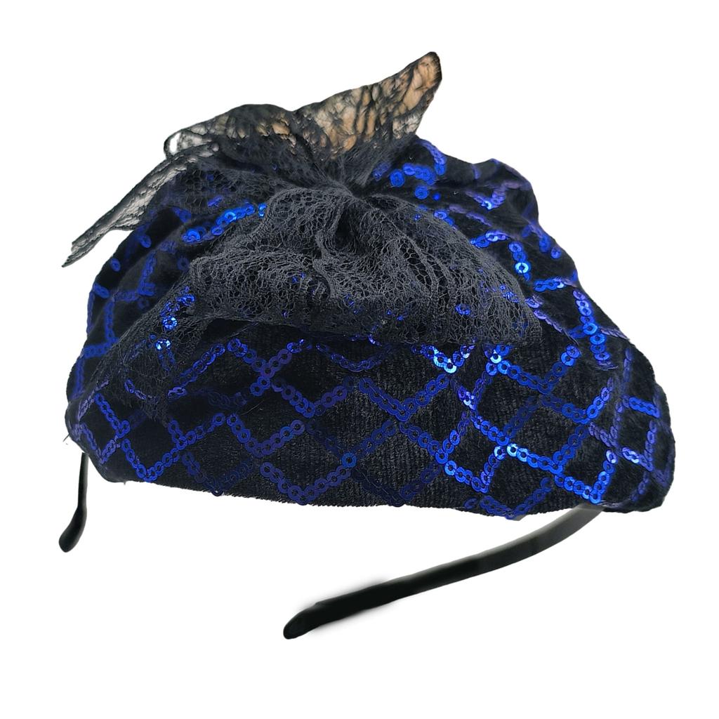 Sequins Half Hat Lace Bowknot Hairband for Female French Hairhoop Evening Dress Haircover Vintage Party Hair Accessories