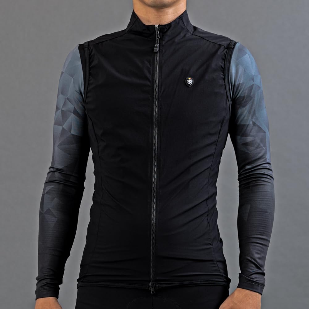 Lion de Capelmuur Cycling Vest, Stretch Wind Vest, Windproof and Water-Repellent, Black, Size L
