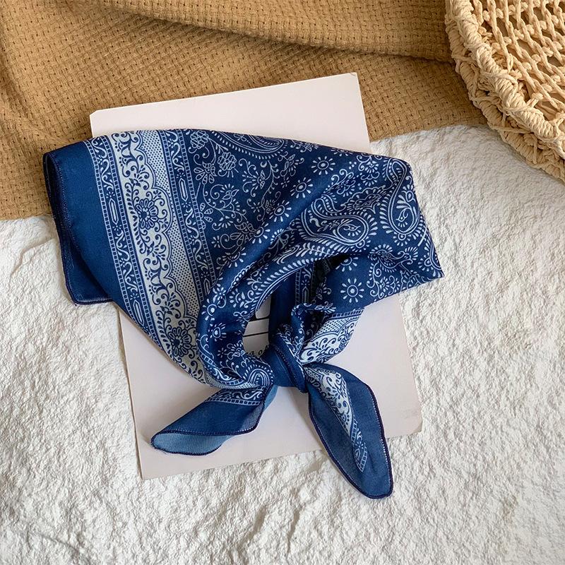 Neck small square scarf flower literary retro scarf headband headscarf silk scarf high sense fashion versatile scarf shawl