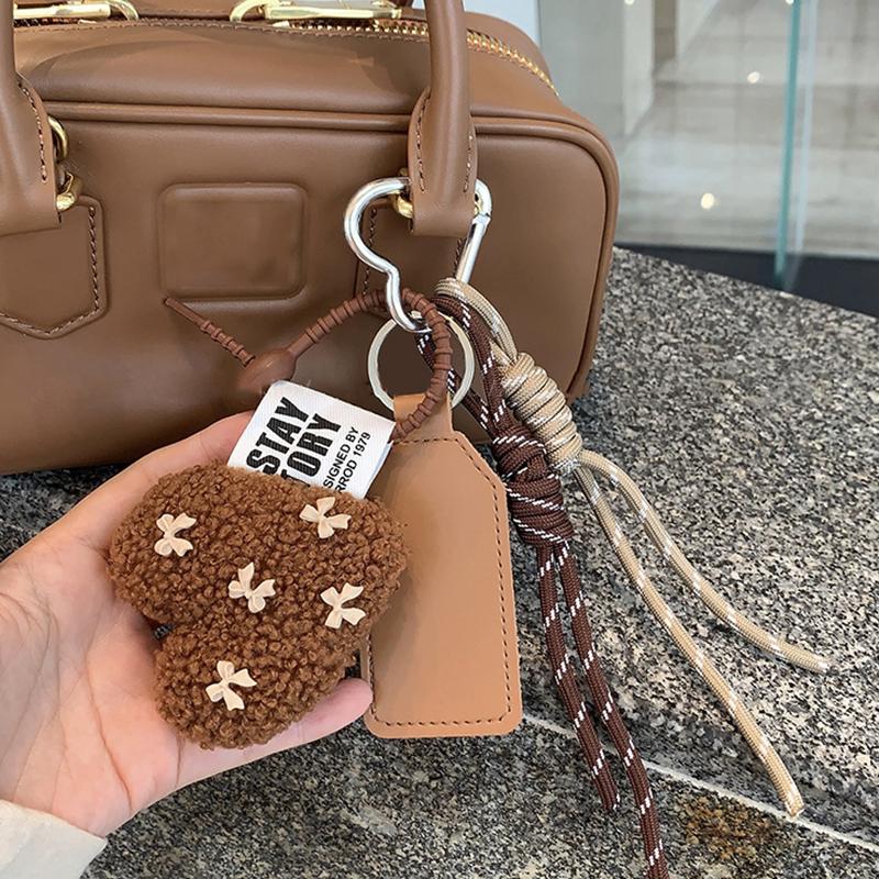 New Cartoon Bow Love Bag Pendant  For Women Couple Artificial Lamb Down Handbag Hanging Gift Decoration Accessories