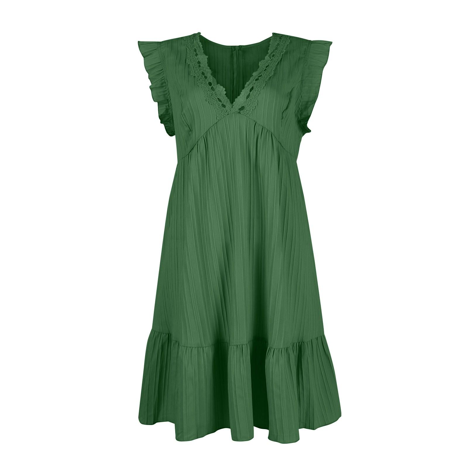 Женское однотонное кружевное платье с v-образным вырезом без рукавов и рюшами XL хаки — фото 6