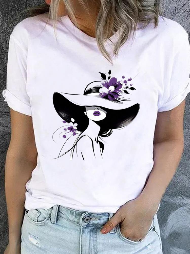 (Asian Size) Watercolor Flower Short Sleeve T-shirts Printed Clothing Lady Female Top Casual T Shirt Fashion Women Graphic Tee