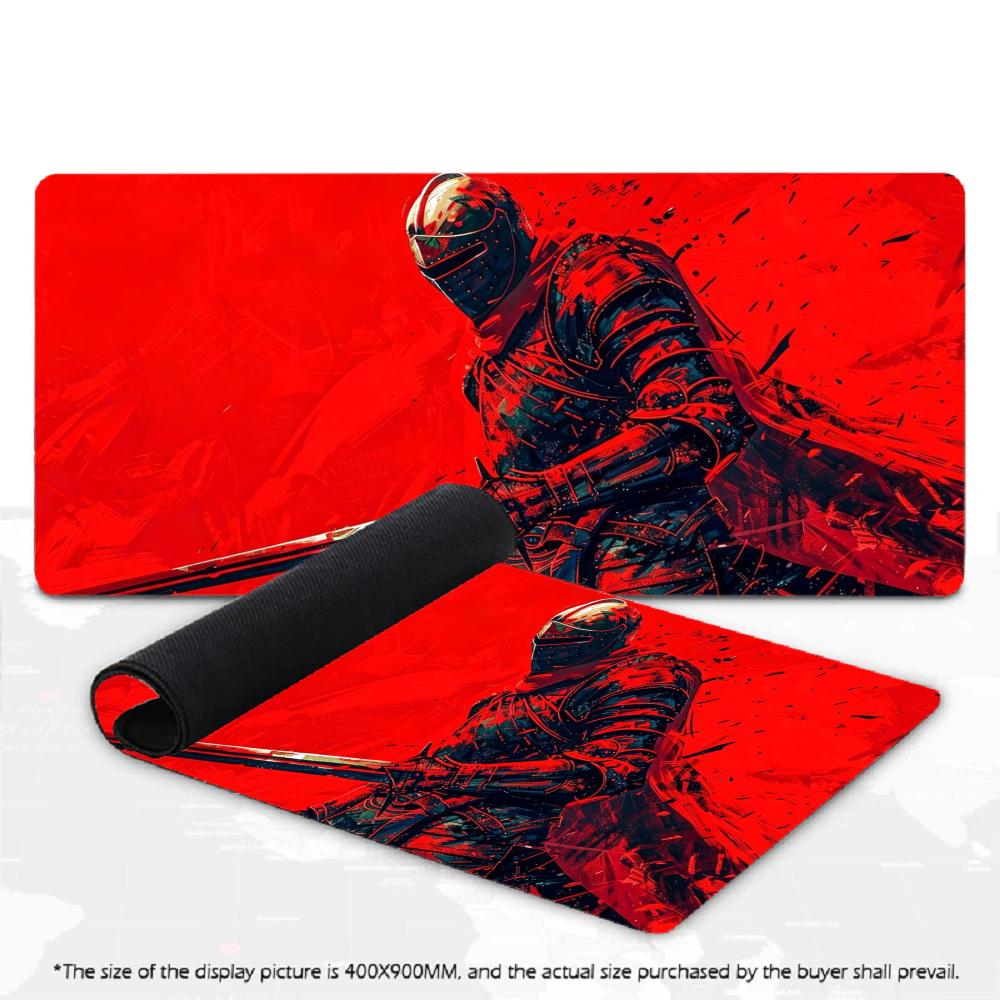 XXL Large Gaming Mouse Pad Japanese Samurai Red Fire Deskmat Overlock Non‑Slip Rubber Keyboard Mats Laptop Mousepads For Gamer