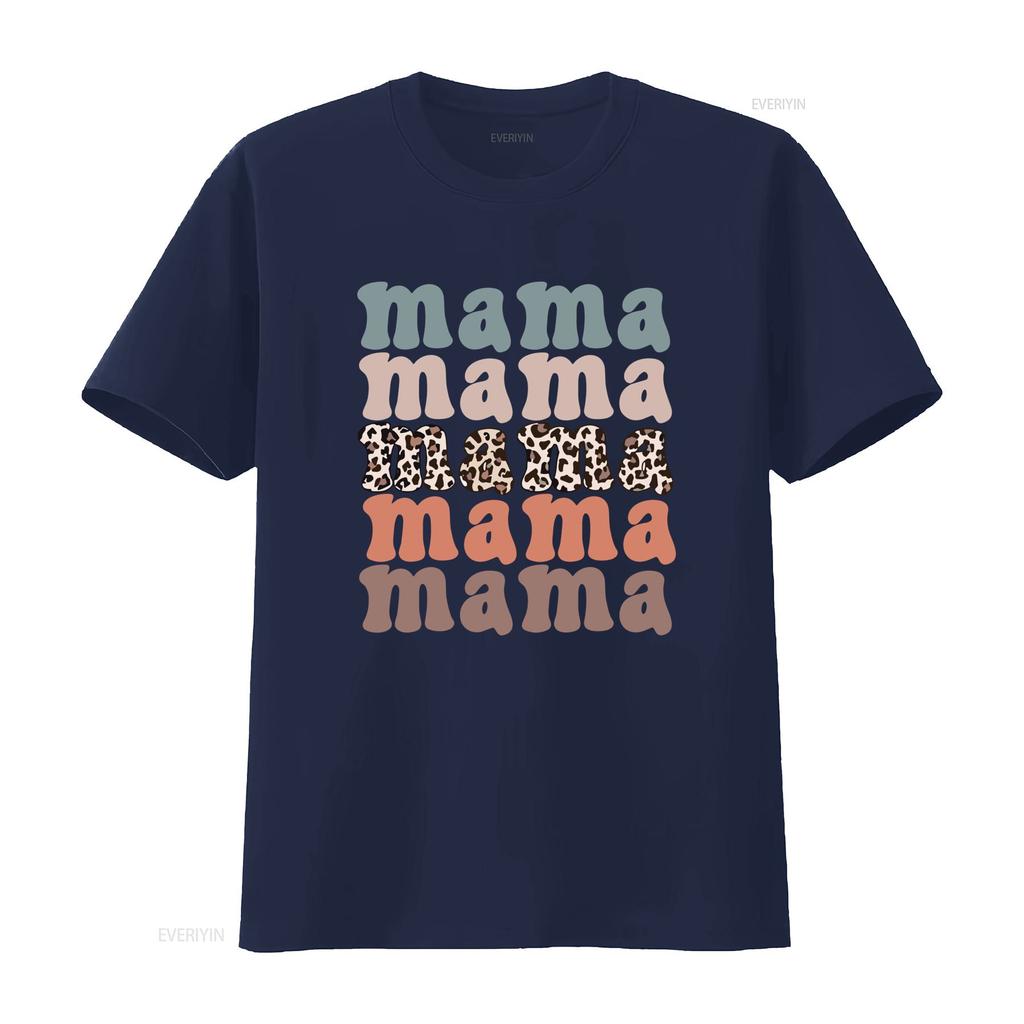 Vintage Retro Leopard Print Mama Stacked Text Casual T Shirt Vintage Washed Breathable Soft Slightly Streetwear