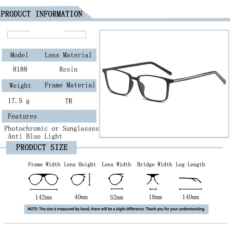Transparent Tea Square Computer Glasses Anti Blue Ray Eyewear Myopia Optical Spectacle Photochromic Eyeglass for Women Men