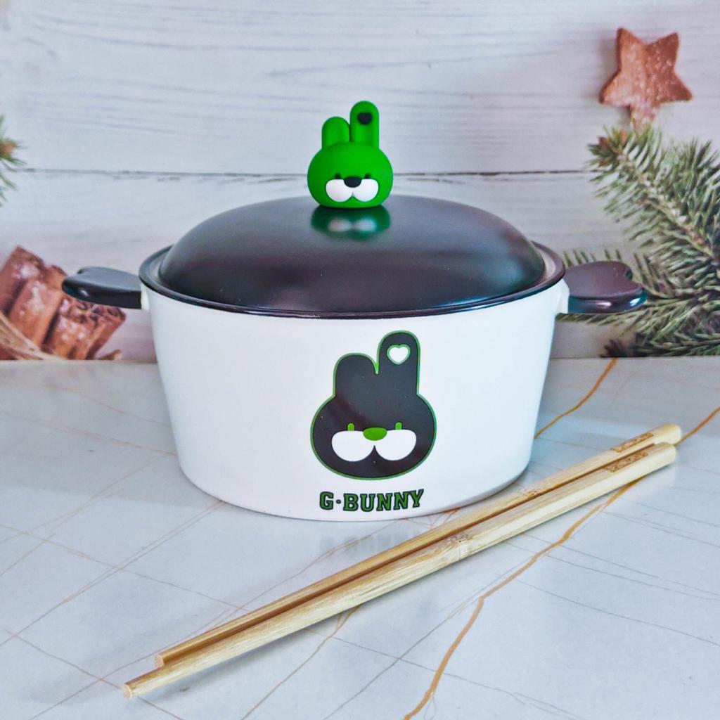 Korean Style Cute Heart Ceramic Noodle Bowl with Lid for Dorm or Bedroom Microwave Use