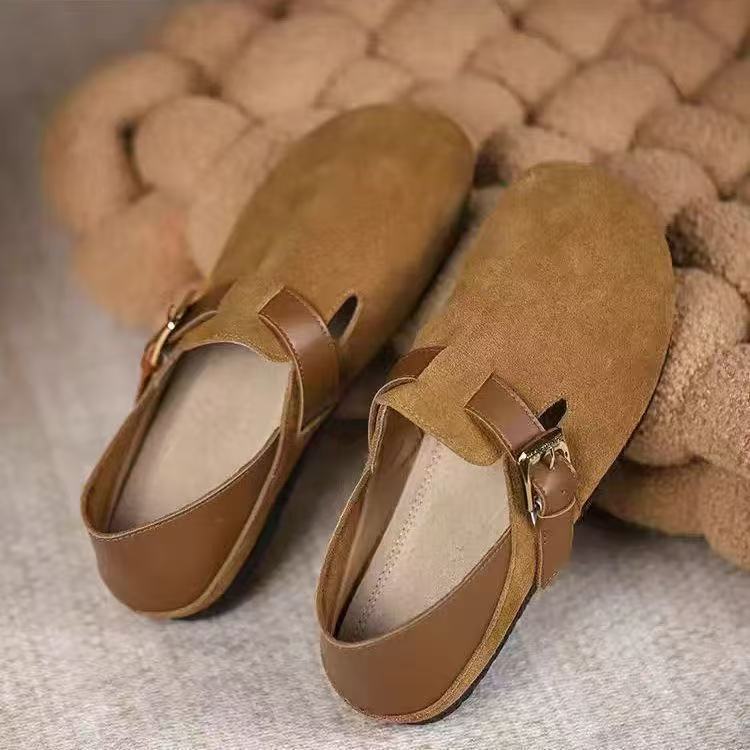 Soft-soled Birkenstock autumn new slippers pedal retro round head single shoes flat-soled Doudou