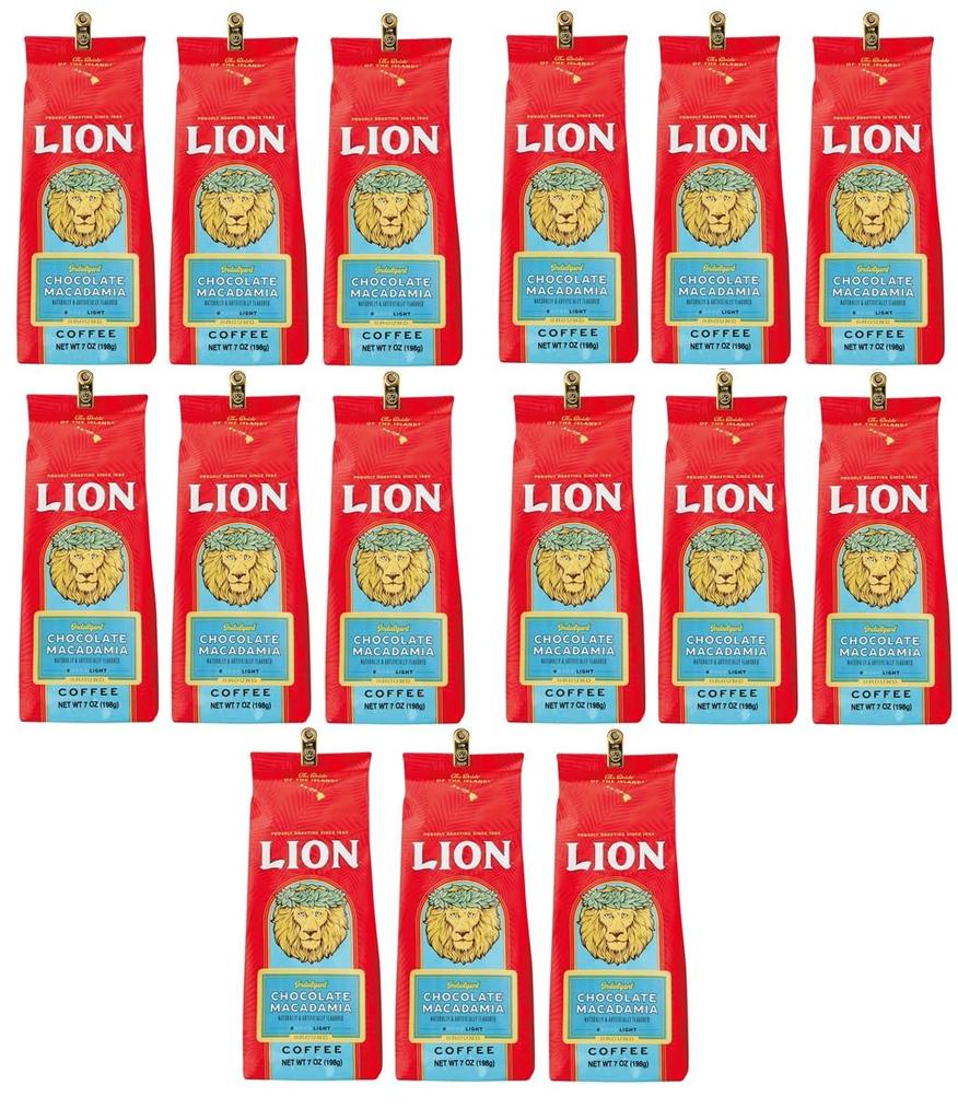 Lion Coffee Chocolate Macadamia Nuts 7oz x 15 pack Flavored coffee medium grind (198g) powder,