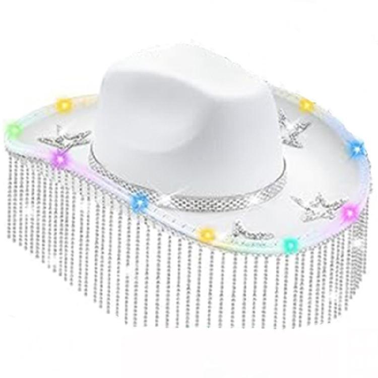 Crystal Cowboy Hat Flickering Tassels Hat for Disco House Cocktail Parties