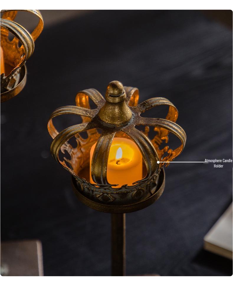 American Style Wrought Iron Crown Candlestick Ornament for Dining Table or Hotel Decor
