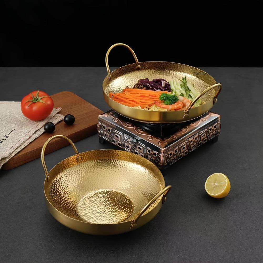Padella Paella per Frutti di Mare in Acciaio Inossidabile 304 Stile Coreano Padella con Martellatura Ristorante
