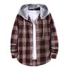 Men's Fashion Hooded and Plaid Long Sleeve Shirt Jacket Coat