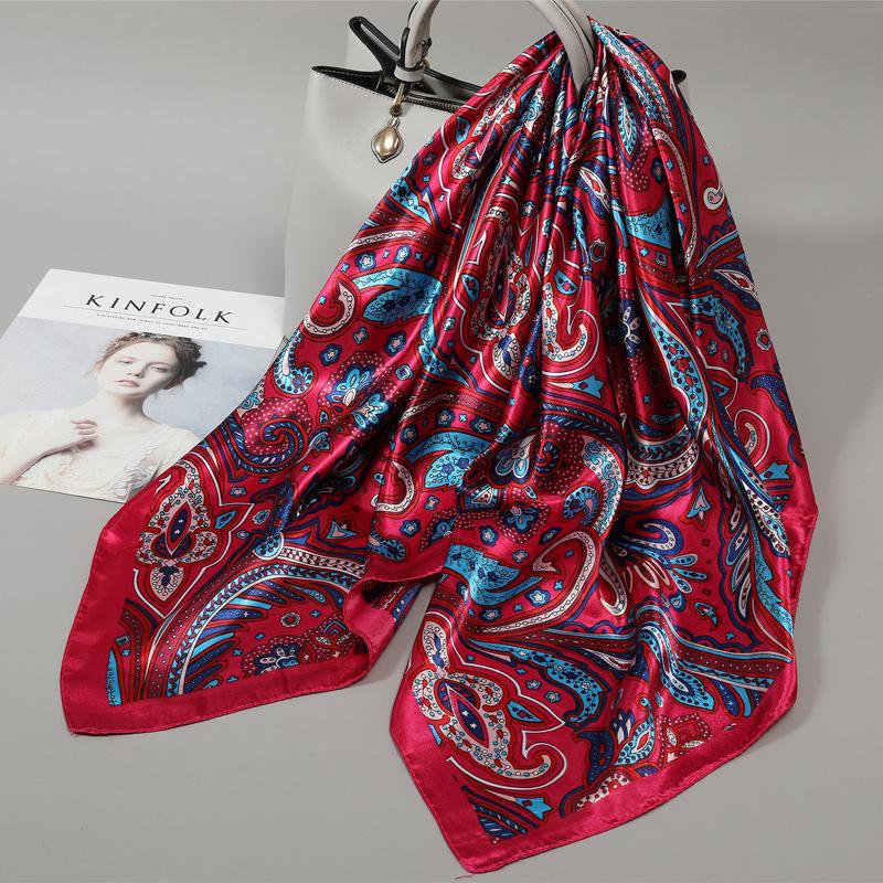 Small silk scarf women's large square scarf yarn scarf spring, autumn and winter matching shirt middle-aged mother square 91 × 91 thin scarf