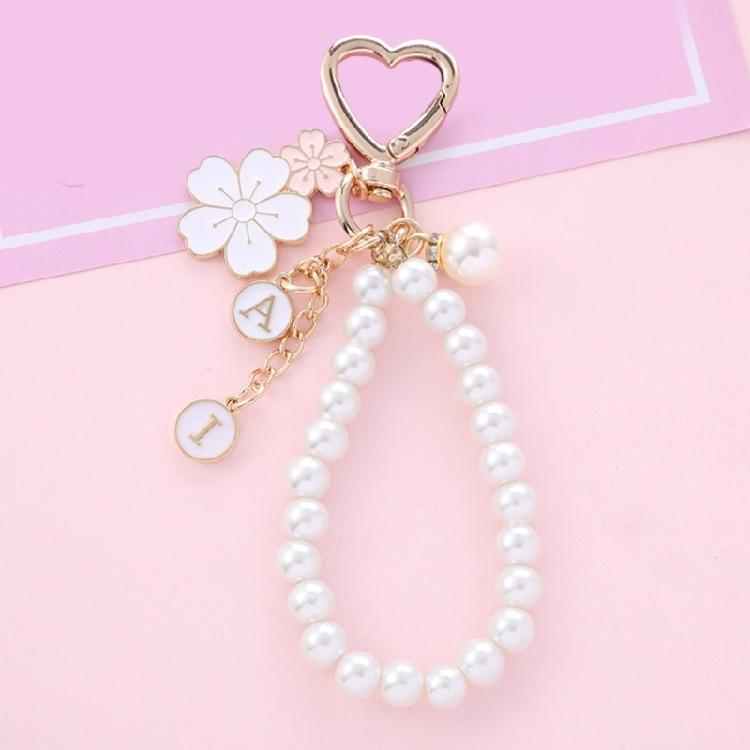 Charming Two Tone Flower Initial Pearls Keychain Key Rings Pendant Charm Adds Personality to Bags, Keys, and More