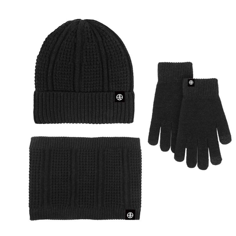 

Autumn and winter knitted hat scarf gloves three-piece set outdoor windproof wool warm velvet scarf three-piece set