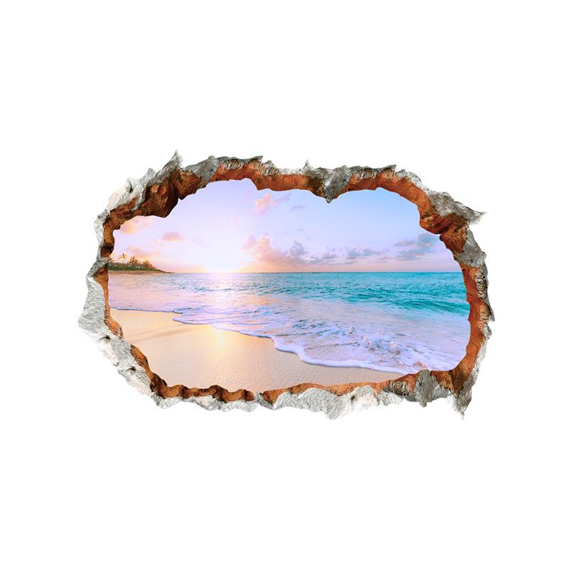 Home Waterproof 3D Holes Ocean Beach Decorative Painting Wall Decals Sticker