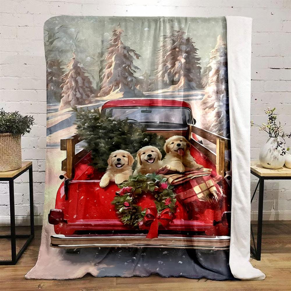 Christmas Puppy Truck Print Blanket bedroom Blanket for Livingroom Couch lunch break Soft throw for Friend's festival Gift