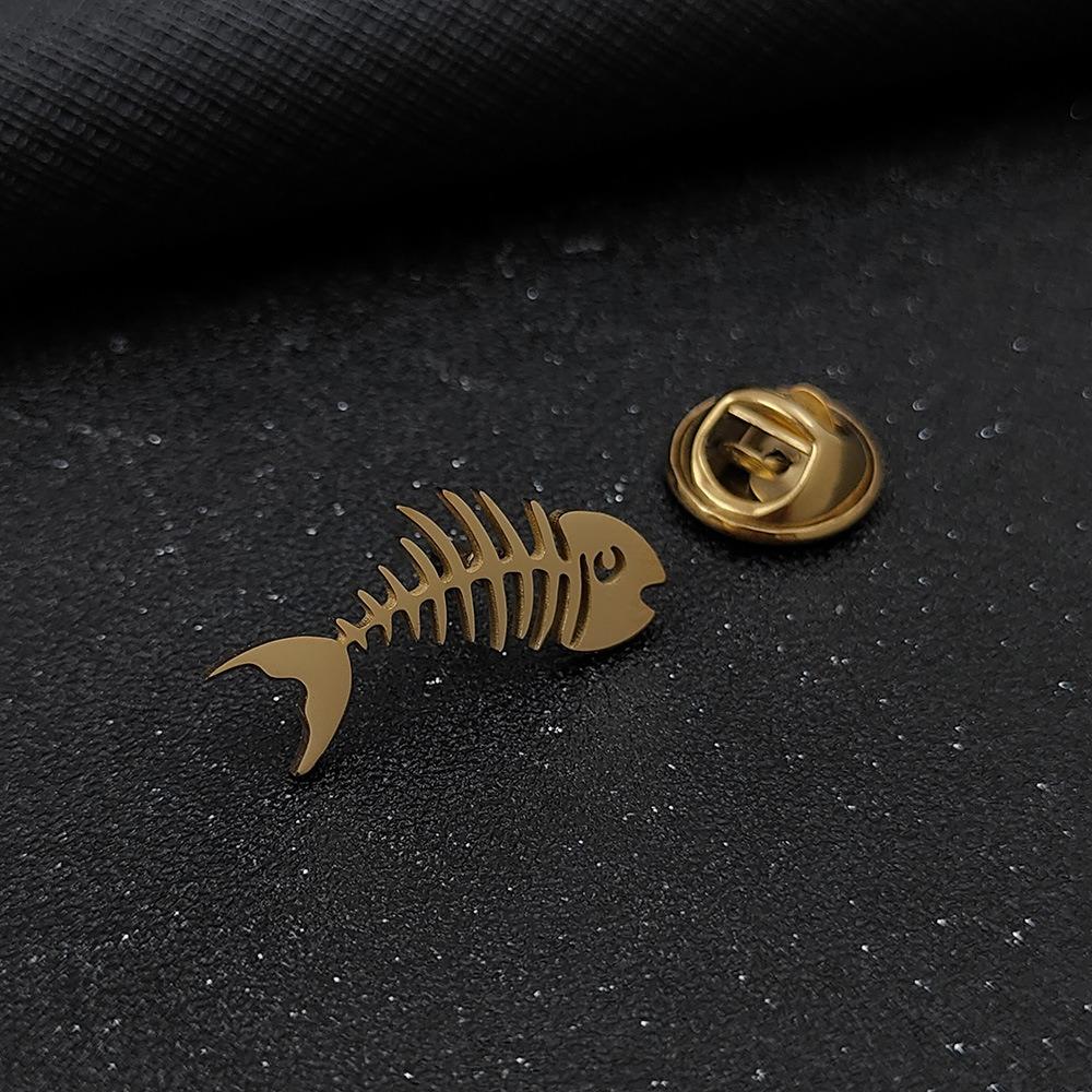 Hollow Design Fish Bone Badge Stainless Steel Fish Skeleton Lapel Pin Suit Decoration